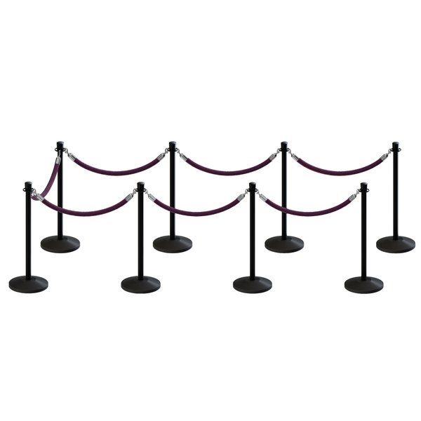 Montour Line Stanchion Post and Rope Kit Black, 8 Crown Top 7 Purple Rope C-Kit-8-BK-CN-7-PVR-PE-PS